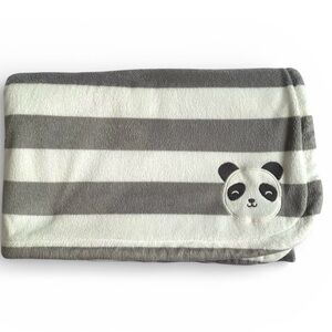 Carter’s Gray White Striped Panda Blanket Baby Security Nursery Soft Rare